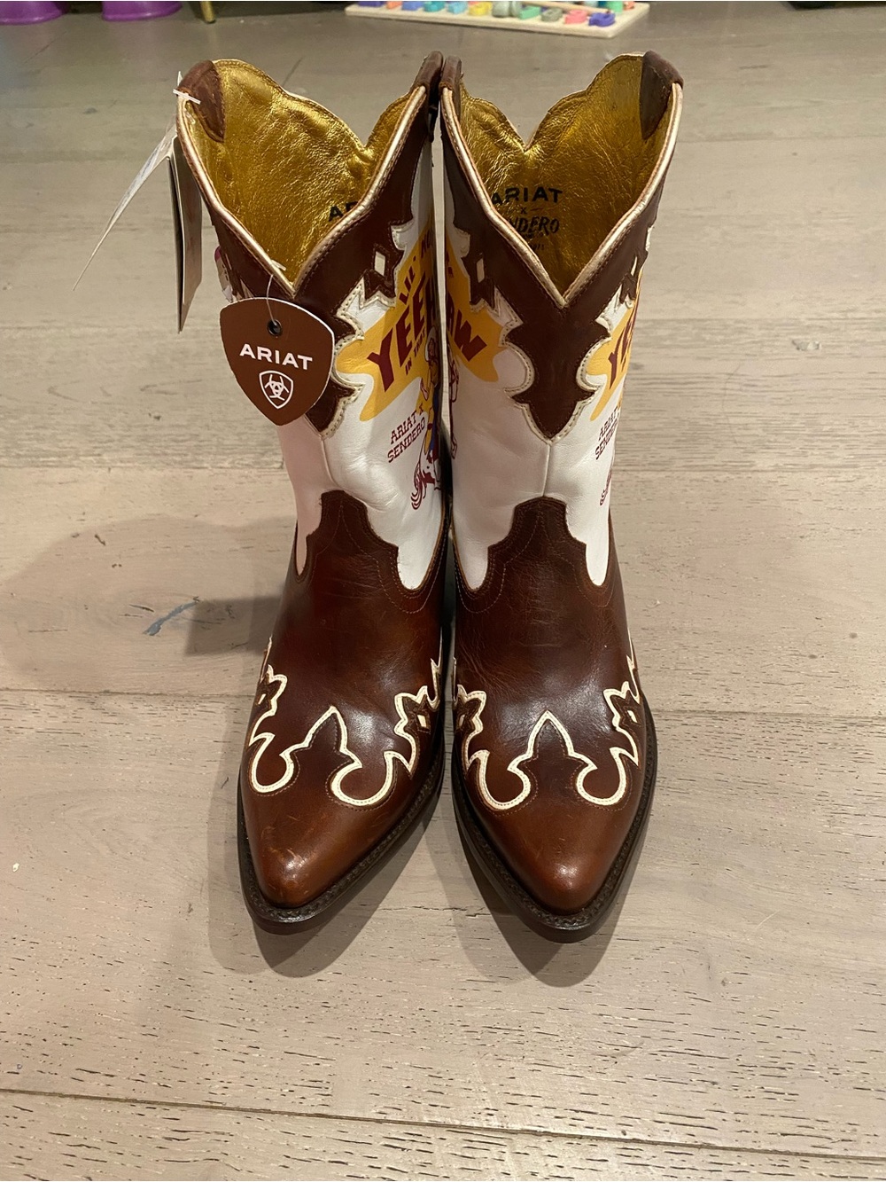 Ariat Brown and White Western Women’s Ankle Cowboy Boots